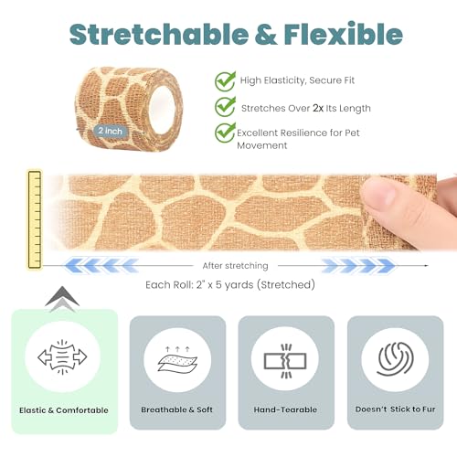Self-Adhesive Pet Bandage - 6 Rolls, 2 Inch, Assorted Colors - Animals