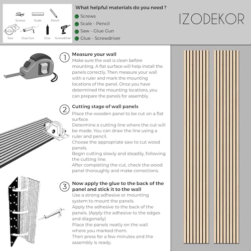 IZODEKOR 3D Wood Wall Panels - Wood Paneling for Living Room, Kitchen, Bathroom & More, Decorative Sound Proof Acoustic Wood Panels, Easy Application, Refreshing Oak - 5x12 inches