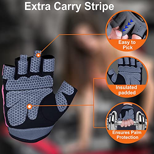 Weight Lifting Gloves with Wrist Wrap Support - Medium Pink