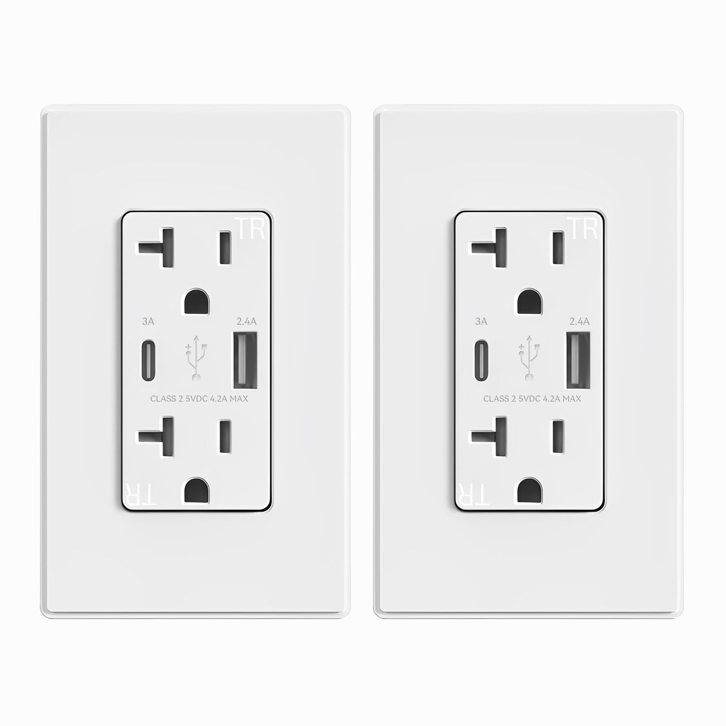 USB Wall Charger Outlet with A & C Ports - 15A Tamper Resistant, UL Listed, 6 Pack, Light Almond