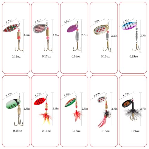 10-Piece Inline Spinner Fishing Lure Set with Tackle Box