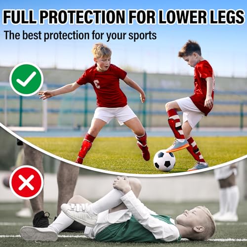 Youth Soccer Shin Guards - 2 Pairs Protective Shin Pads M Red Black