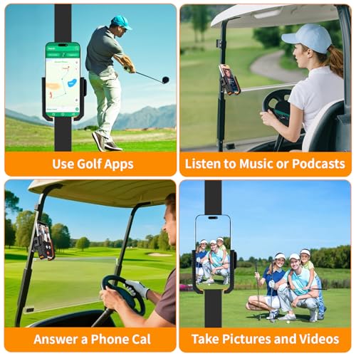 Yellow and Black Magnetic Golf Cart Phone Holder – 360° Rotation, Tool-Free Mount, Fits All Phones 4-7"