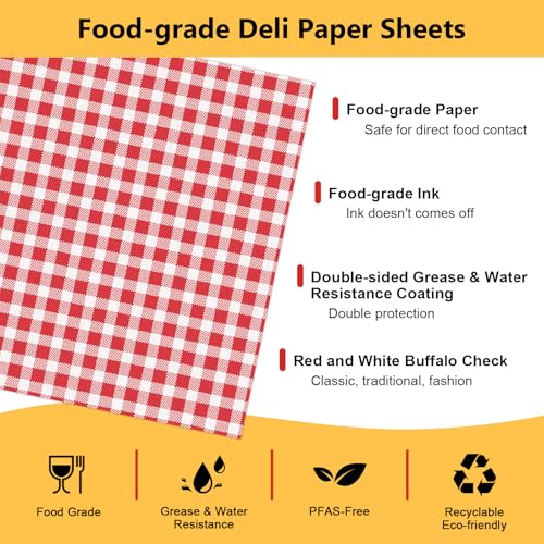 12"x12" Red and White Check Deli Paper - 100 Sheets