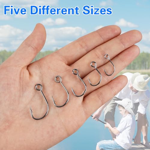 Inline Circle Hooks Kit - 50 Pieces High Carbon Steel for Freshwater & Saltwater