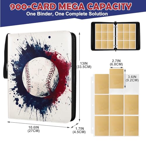 9-Pocket Baseball Card Binder, 900-Card Capacity with 50 Removable
