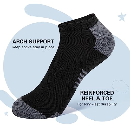 Boys Low Cut Ankle Socks - 10 Pairs, Cushioned Sole, 7-10 Years / Black