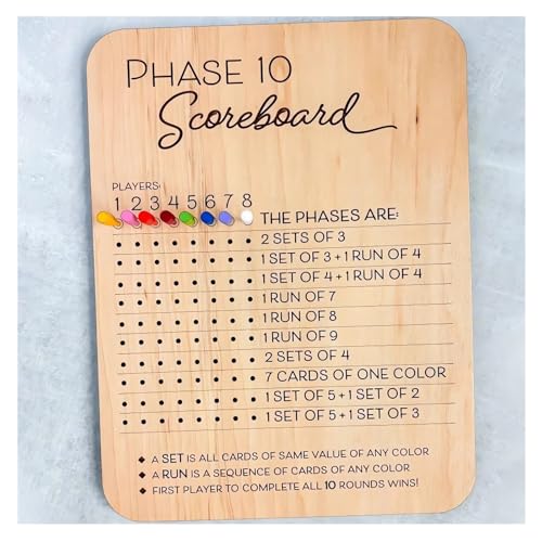 VDhwter Wooden Phase 10 Scoreboard and Round Tracker - 1pc Family Game Accessory
