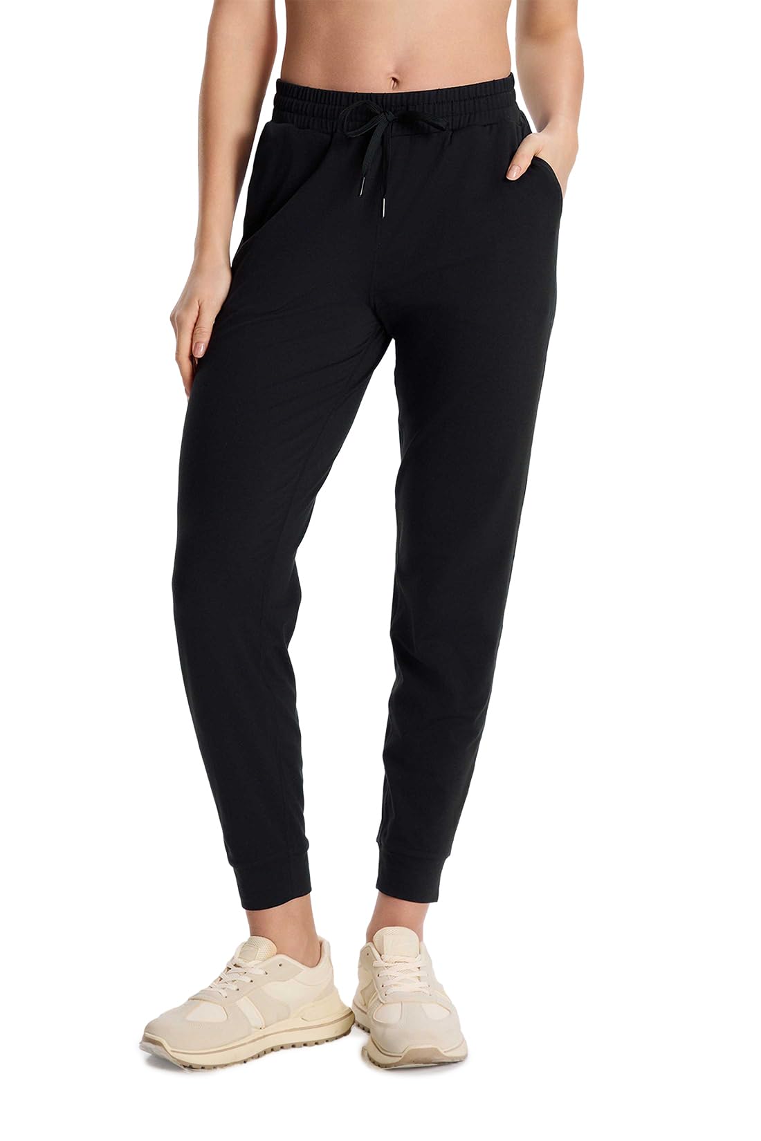 Yogipace Petite Women's Ultra-Soft Jogger Sweatpants with Pockets, Athletic Gym Pants for Lounge, Travel, Yoga,25",Black,Size M