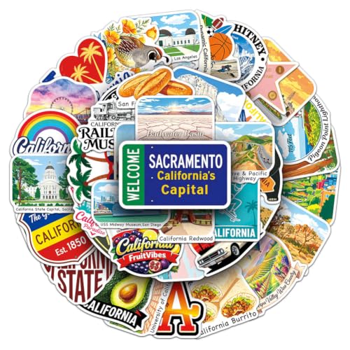 50-Piece California The Golden State Vinyl Sticker Pack - Waterproof Decals