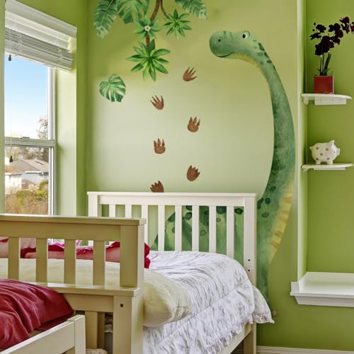 Large Watercolor Dinosaur Wall Decal Sticker, Dino Footprint Neutral Nursery Toddler Playroom Wall Decor
