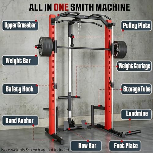 Adjustable Smith Machine with LAT Pull Down System - Vermilion