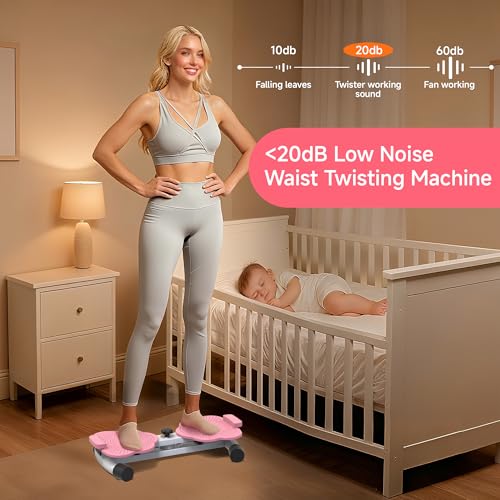 Waist Twister Fitness Machine - Ultra-Quiet & Foot Massage - Pink