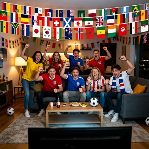 International World Flags String Banner - 43ft Soccer Tournament Decor