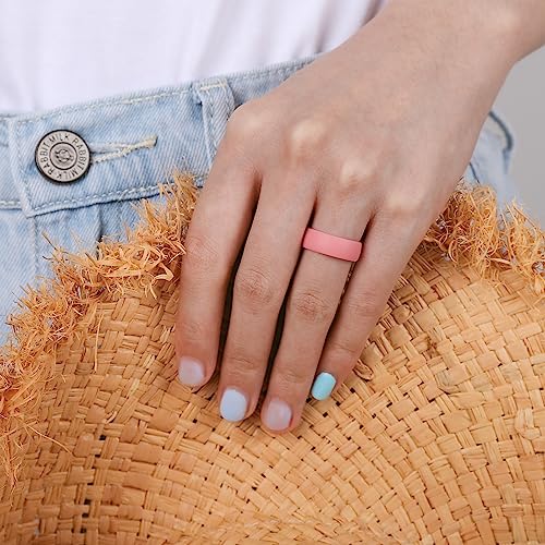 Silicone Wedding Rubber Band Ring Set - 6mm Wide, Ergonomic - Black, Marble, Whitepink, Faint Red