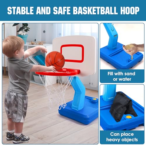 SUPER JOY Blue Toddler Basketball Hoop - Adjustable Indoor & Outdoor Kids Toy