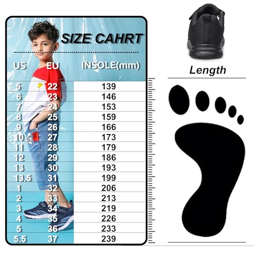 YHOON Little Kid Black Sports Sneakers for Boys Girls - Toddler & Kids Running Shoes