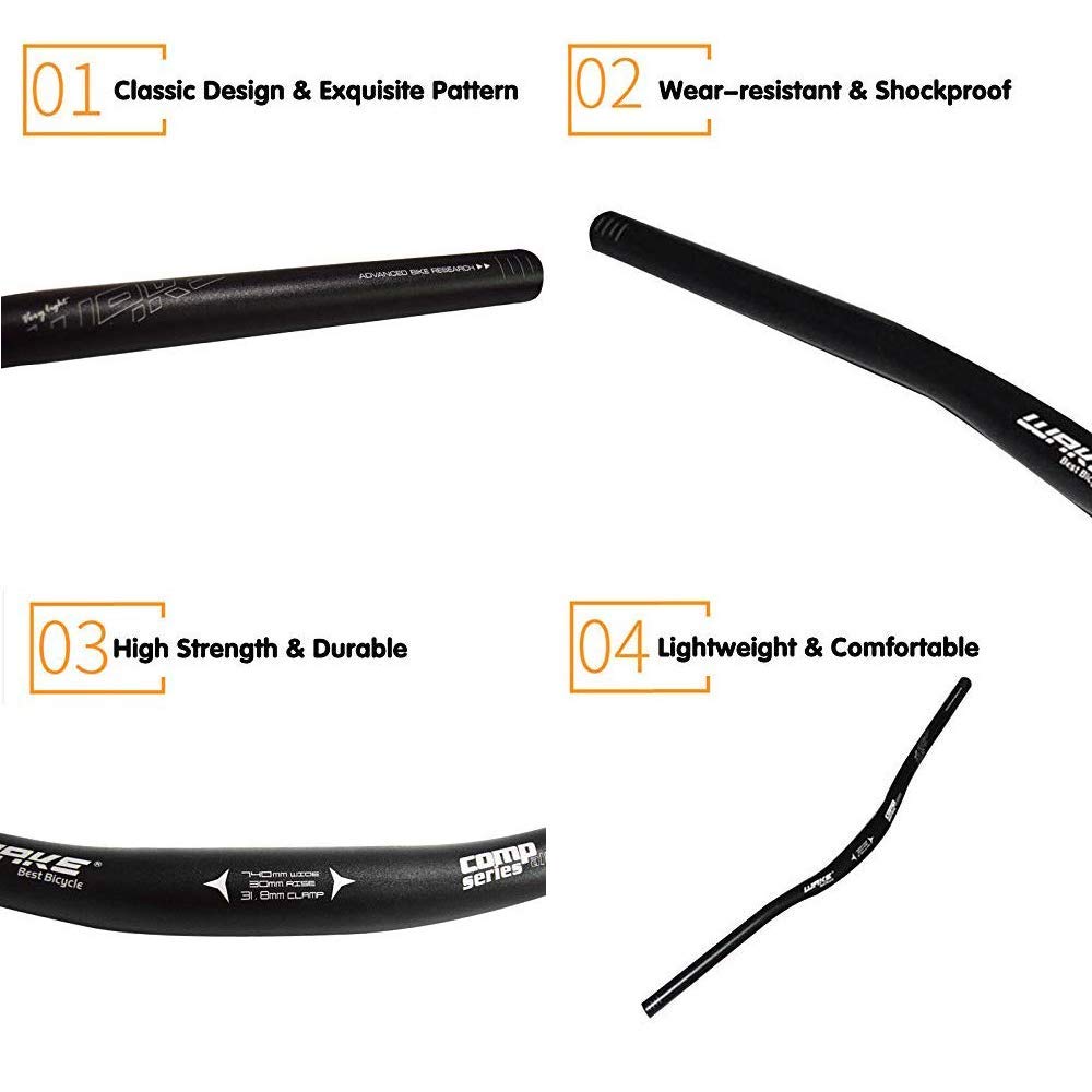 Wake MTB Mountain Bike Handlebar, 31.8mm Bicycle Riser Handlebars 720mm/780mm Aluminium Alloy Extra Long for Downhill Cycling Racing