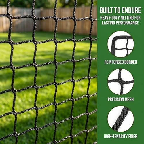 Hittop 10x20 ft Nylon Baseball Backstop Net with 33ft Rope Heavy Duty Sports Netting