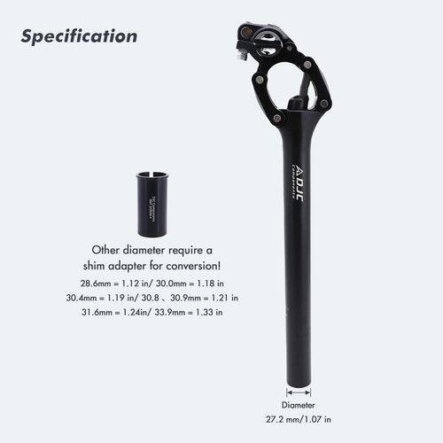 DJC Bike Suspension Seatpost Shock Absorber Seat Post Paralelogramo for MTB Mountain Road Bike Gravel 27.2mm 28.6mm 30mm 30.4mm 30.9mm 31.6mm 33.9mm X 350mm (30.4mm(with Shim Adapter))
