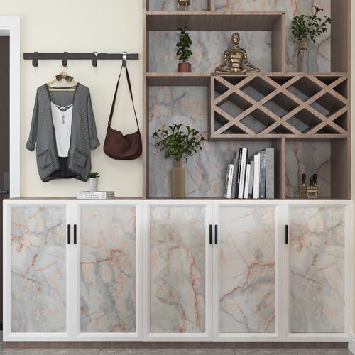 16"¡¿118" Thick Blue Gold Marble Wallpaper Peel and Stick Glossy Marble Contact Paper for Backsplash Countertops Vinyl Wrap Waterproof Faux Granite Wall Tile Sticker for Cabinets Kitchen Walls