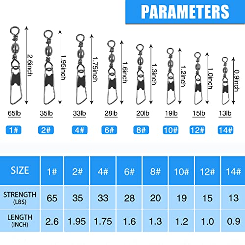High Strength Fishing Swivels Snaps - 60pcs Stainless Steel