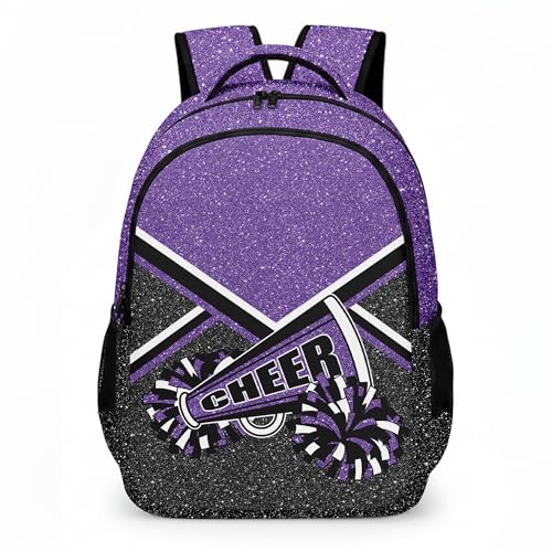 HJKLONE Glitter Purple Cheer Backpack with Ribbon Keychain - Women’s Sports Bag