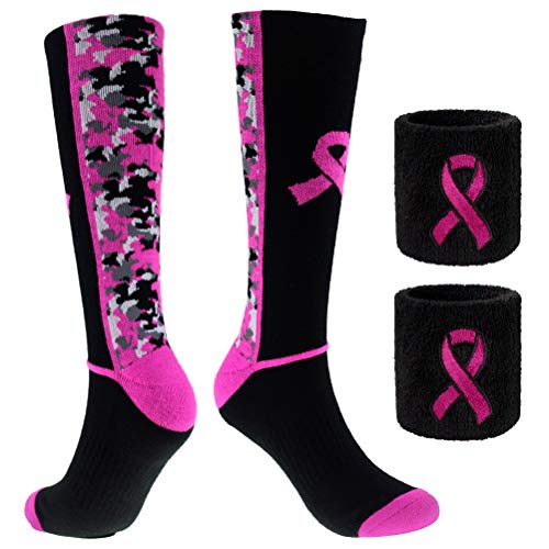 Breast Cancer Awareness Socks Set - Digital Camo Socks & Wristbands