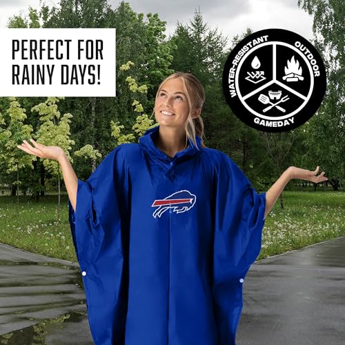 NFL Rain Poncho - Water Resistant Hooded Pullover - Buffalo Bills