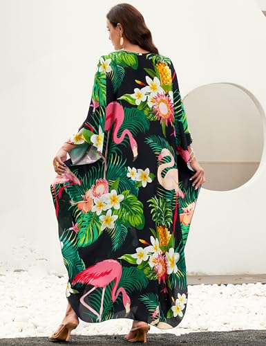 MAKABO Multicolor Flamingo Kaftan Dress for Women V-Neck Cover Up