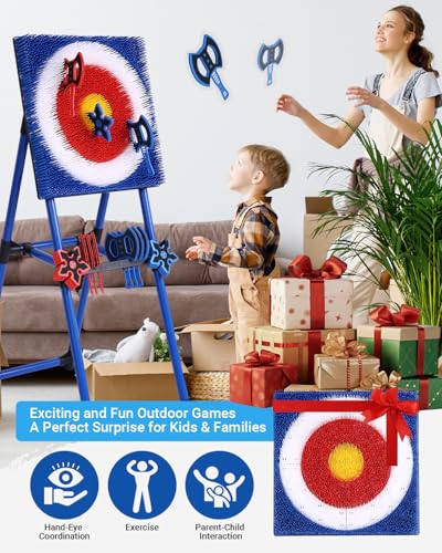 Axe Throwing Game Set - 16 Durable Plastic Axes & Foldable Target