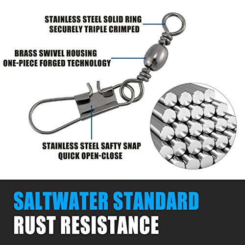 Fishing Snap Swivels - 50 Pack #12 (26Lb) Stainless Steel Tackle
