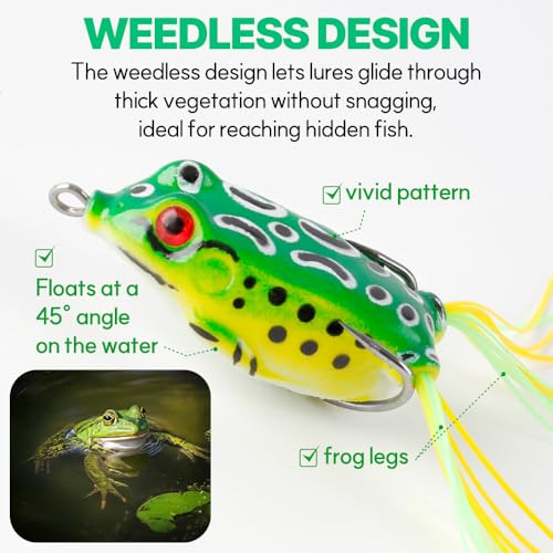 Topwater Frog Lures for Bass 5 Pack Soft Hollow Body Baits