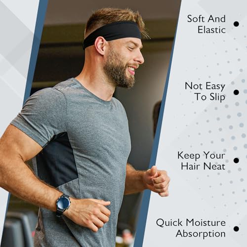 Beister 5 Pack Sweat Wicking Headbands for Men & Women - Black, Deep Blue, Army Green, Natural Brown, Light Grey