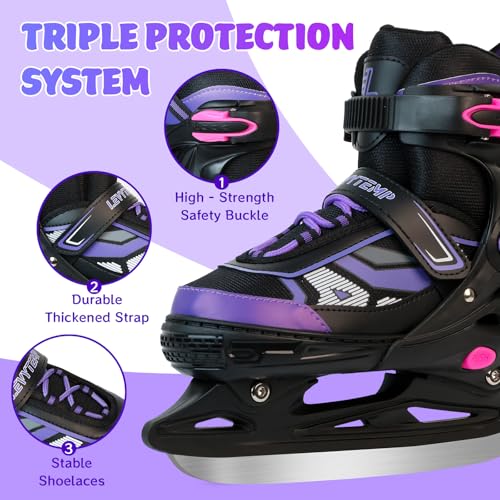 Adjustable Ice Skates for Kids - Large Purple (US 6Y-8.5Y)