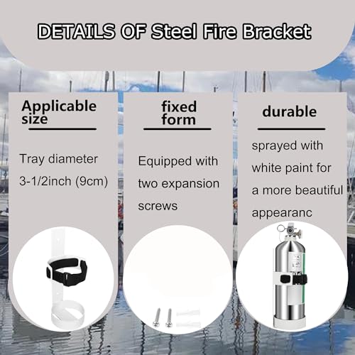 Boat Steel Fire Extinguisher Bracket,304 Stainless Steel Mounting Bracket with Adjustable Straps, Heavy Duty Fire Extinguisher Metal Bracket Compatible with Fire Extinguishers(White/Silvery) (White)