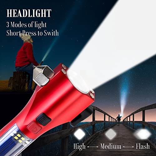 Car Flashlights for Emergencies, Window Breaker Seatbelt Cutter Multifunction Solar Flashlights, Waterproof LED Flashlight Rechargeable Solar Powered Emergency Flashlight for Outdoor