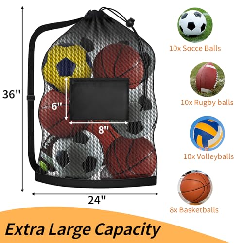 Extra Large Mesh Ball Bag - Heavy Duty 24"x36" for 8-10 Balls