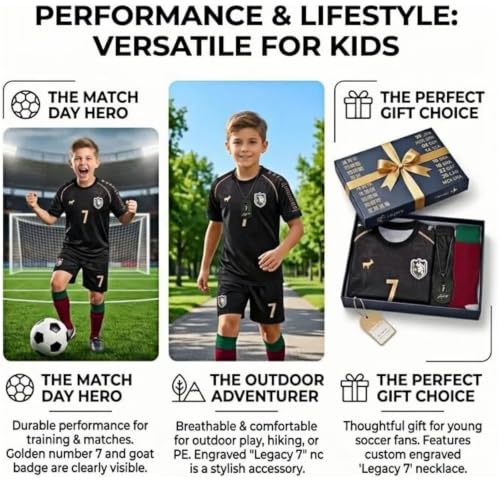 Kids Soccer Jersey Uniform Set 4pcs for Boys 7-8 Years, Black - Youth Football Gear