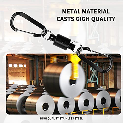 Magnetic Quick Release Keychain with 2 Aluminum D Ring Carabiners - Black