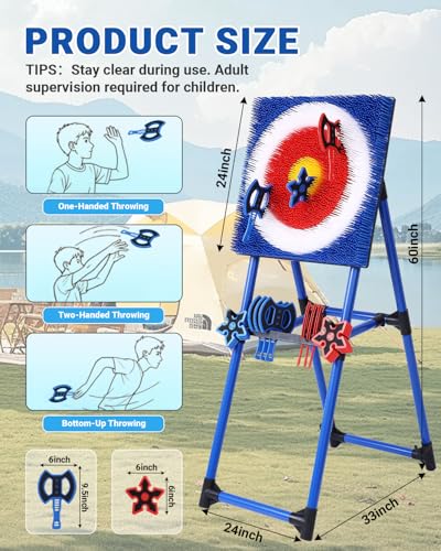 Axe Throwing Game Set - 16 Durable Plastic Axes & Foldable Target