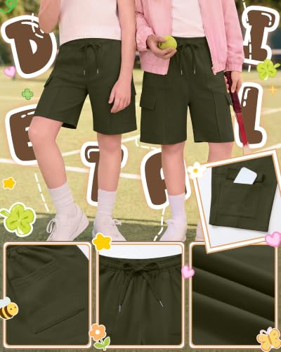 Girls Cargo Bermuda Shorts - Army Green, 9-10 Years