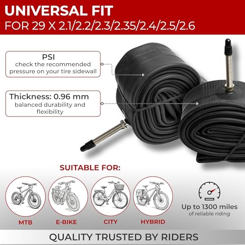 29 Inch Mountain Bike Tubes - Pack of 2, Black, Butyl Rubber
