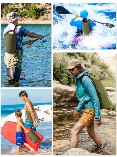 HEETA Waterproof Dry Bag Backpack 5L Dark Green with Emergency Whistle