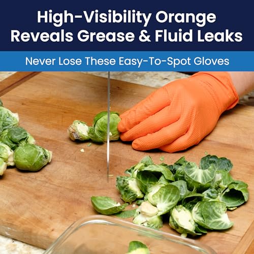 Adenna ProWorks CATCH Disposable Nitrile Gloves ? 9 Mil, Heavy Duty Work Rubber Glove with Raised Pyramid Grip, Non?Latex & Powder Free, Pack of 100, Medium, Orange