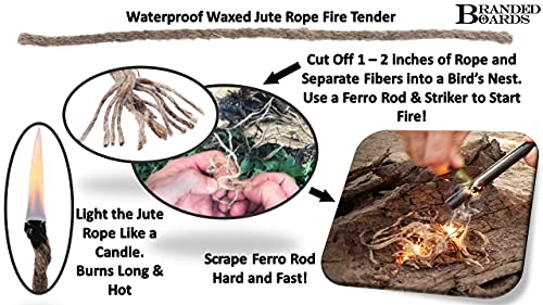 Waxed Jute Rope Fire Tinder 6-Pack - Waterproof, Portable, Ideal for Camping & Survival