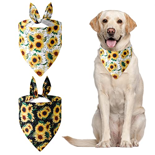 Sunflower Dog Bandanas 2-Pack Adjustable Cotton Scarves for Small to Large Dogs & Cats