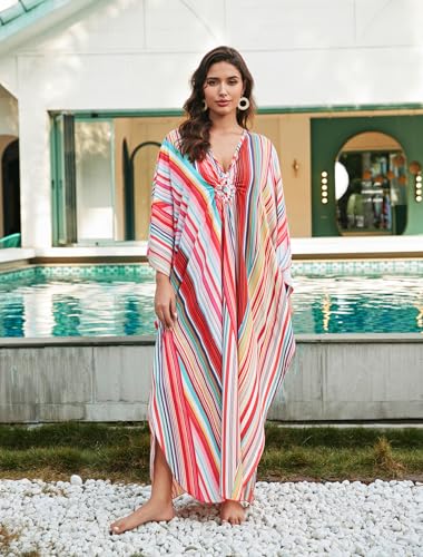 Sunforyou Plus Size Rainbow-Striped Moo Moos for Women - Loungewear & Cover-up, One Size