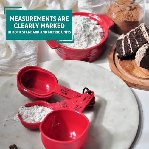 4-Piece Nested Measuring Cup Set - Durable Red Plastic Kitchen Essentials