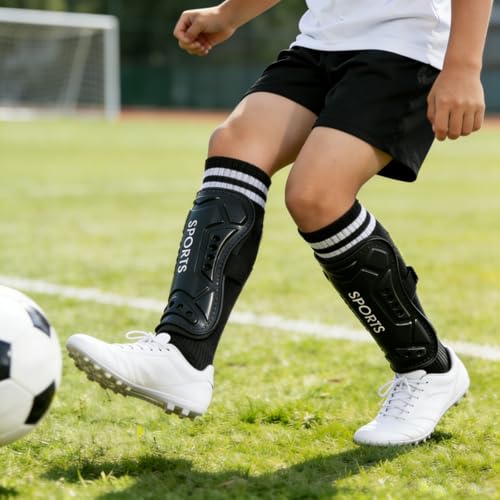 Soccer Shin Guards with Socks for Kids - Black, Medium (3'9 - 4'4)